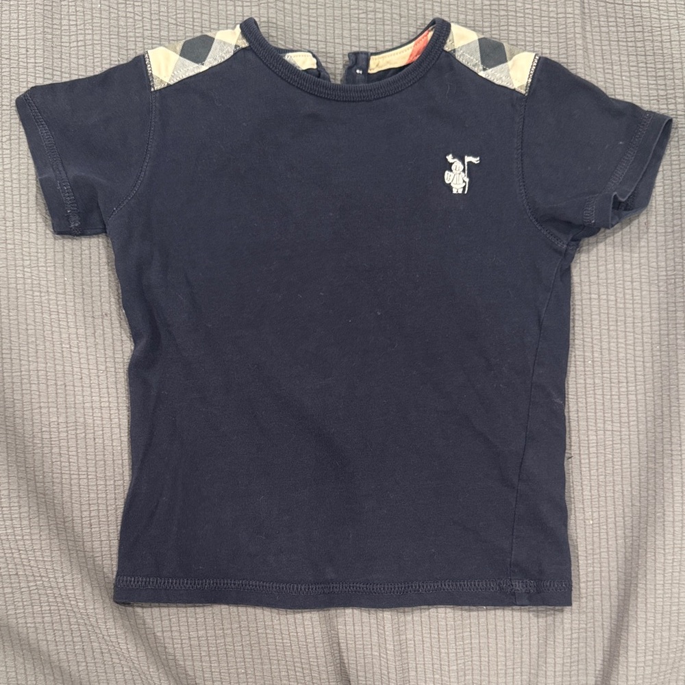 Burberry Navy Kids Tee with  Shoulder Accents